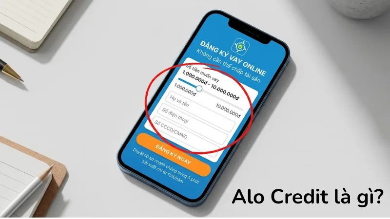 Giao diện nền tảng vay tiền trực tuyến Alo Credit hỗ trợ vay không thế chấp bằng CCCD.