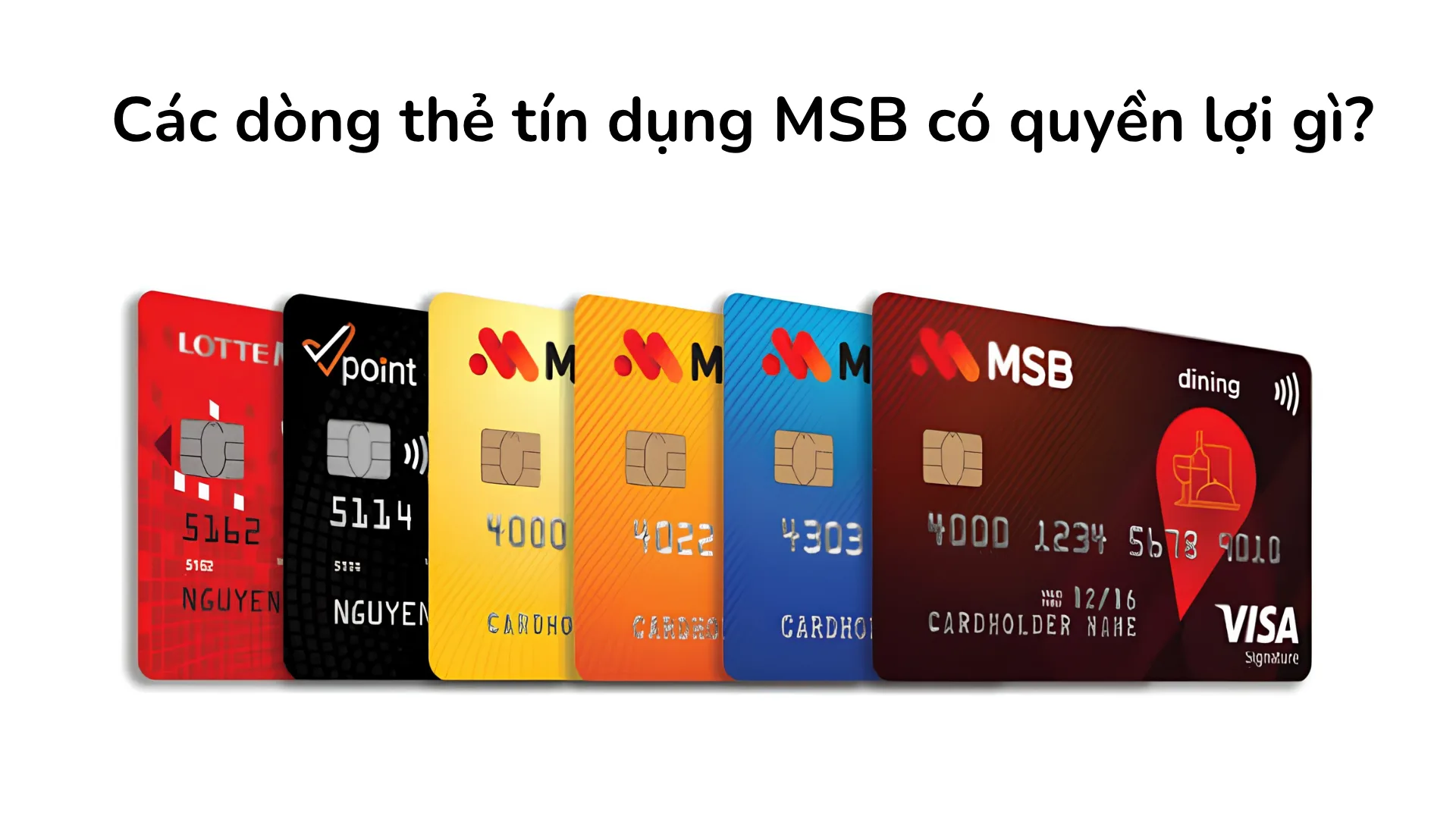 Các dòng thẻ tín dụng MSB phổ biến.