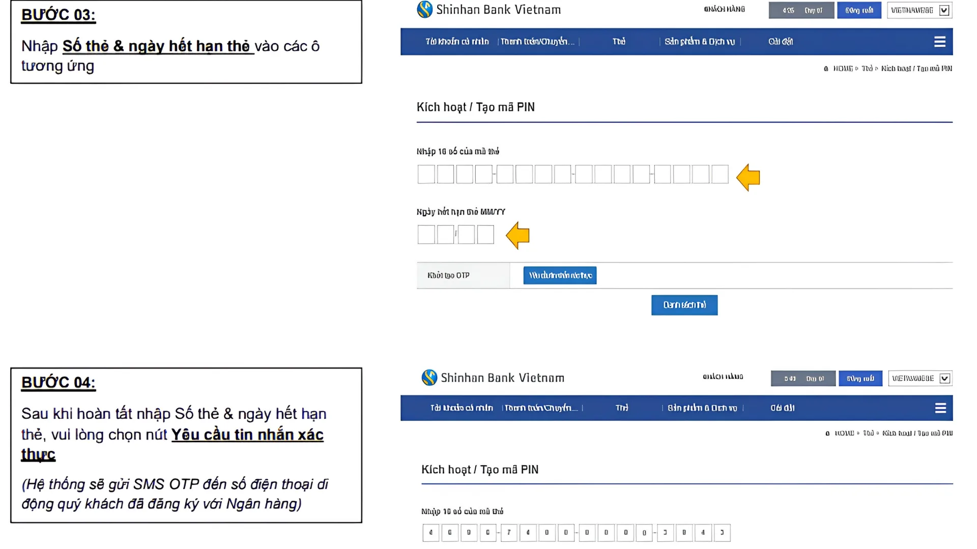 Hướng dẫn kích hoạt thẻ tín dụng Shinhan Bank trên Internet Banking (bước 2)