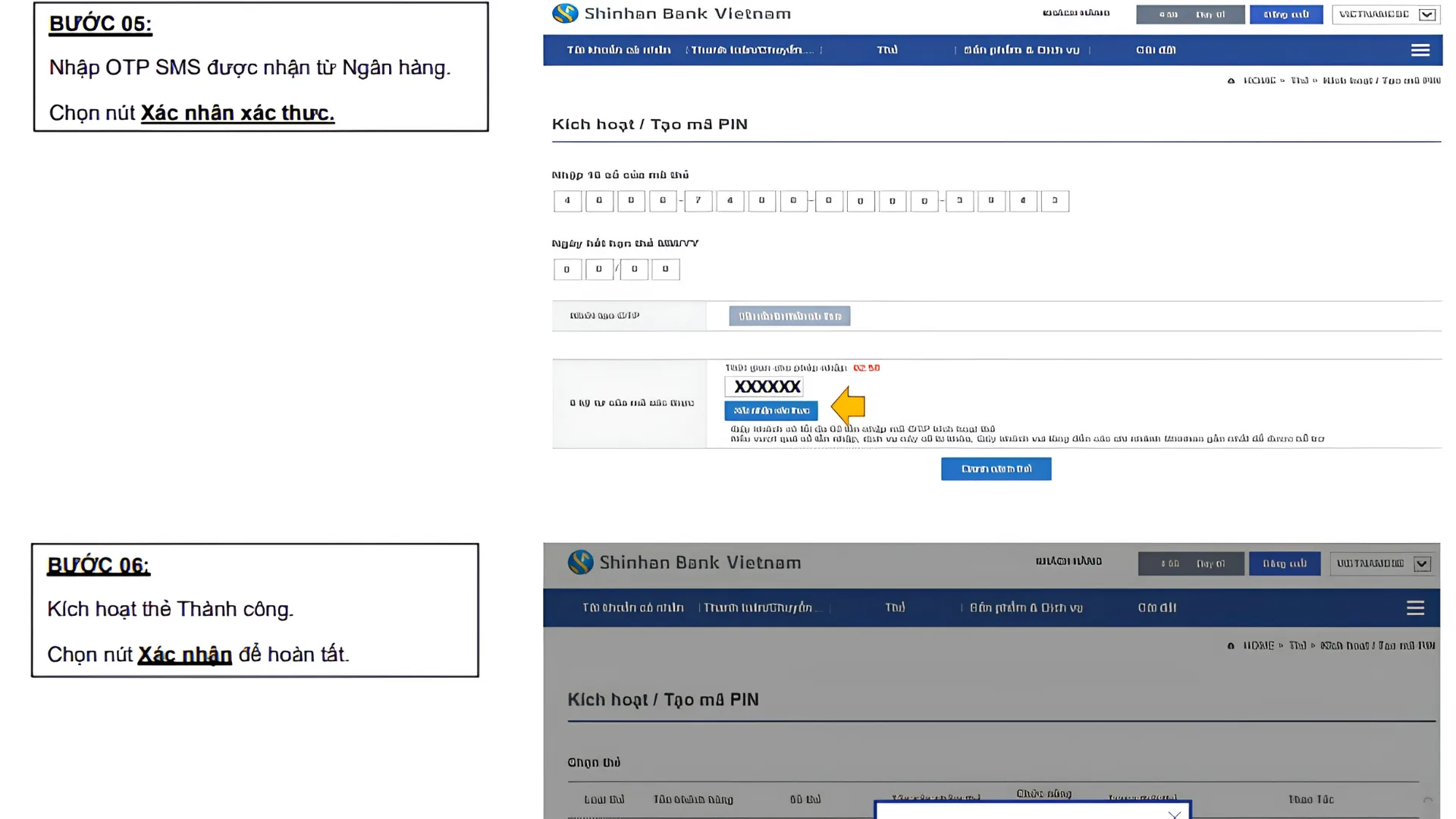 Hướng dẫn kích hoạt thẻ tín dụng Shinhan Bank trên Internet Banking (bước 3)