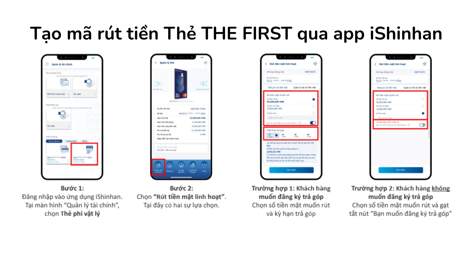 Thao tác tạo mã rút tiền mặt thẻ THE FIRST trên ứng dụng iShinhan.