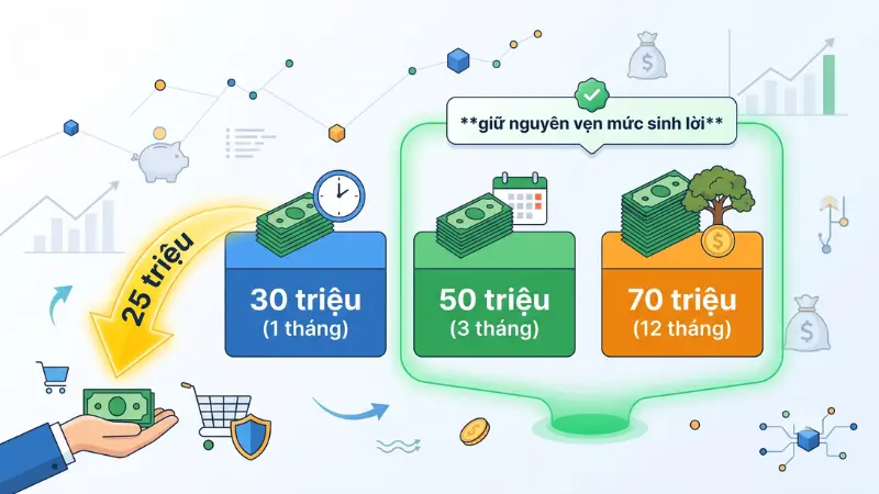 Việc chia nhỏ khoản gửi giúp bảo vệ nguyên vẹn mức sinh lời của các phần tiền không bị tác động khi cần thanh khoản gấp.