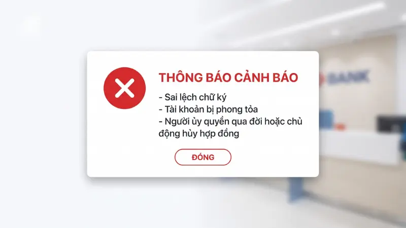 Giao dịch rút tiền sẽ bị ngân hàng từ chối ngay lập tức nếu phát hiện chữ ký không trùng khớp hoặc tài khoản đang bị phong tỏa.