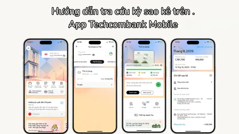 Thao tác tra cứu kỳ sao kê nhanh chóng chỉ với vài điểm chạm trên ứng dụng Techcombank Mobile.