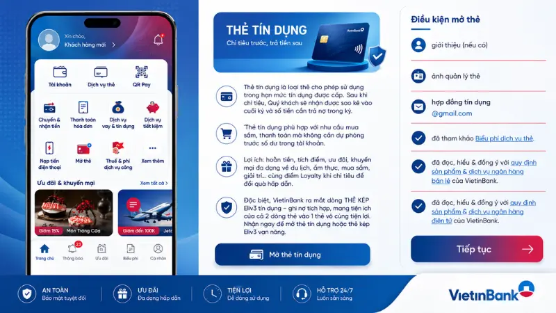 Đăng ký trực tuyến qua VietinBank iPay Mobile giúp tối ưu thời gian chờ đợi, hoàn tất chỉ trong 5-10 phút nhờ công nghệ định danh điện tử.
