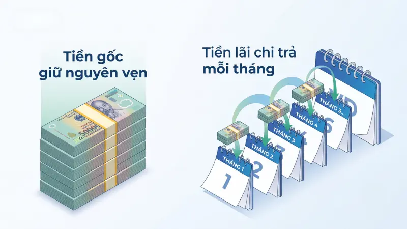 Phương pháp gửi tiền có kỳ hạn giúp bạn nhận dòng tiền mặt thường xuyên để trang trải chi phí sinh hoạt.