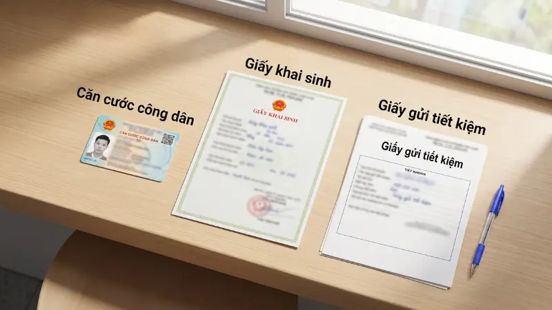 Người đại diện theo pháp luật cần mang theo bản gốc các loại chứng từ tùy thân để nhân viên đối chiếu tại quầy giao dịch.