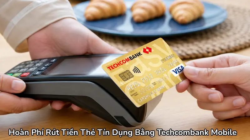 Thao tác đăng ký trả góp ngay trên ứng dụng Techcombank Mobile giúp chủ thẻ lấy lại 100% khoản phí rút tiền mặt đã bị trừ.