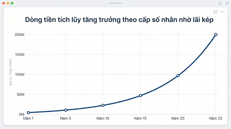 Sức mạnh lãi kép giúp quỹ giáo dục của con tăng trưởng vượt trội theo thời gian.