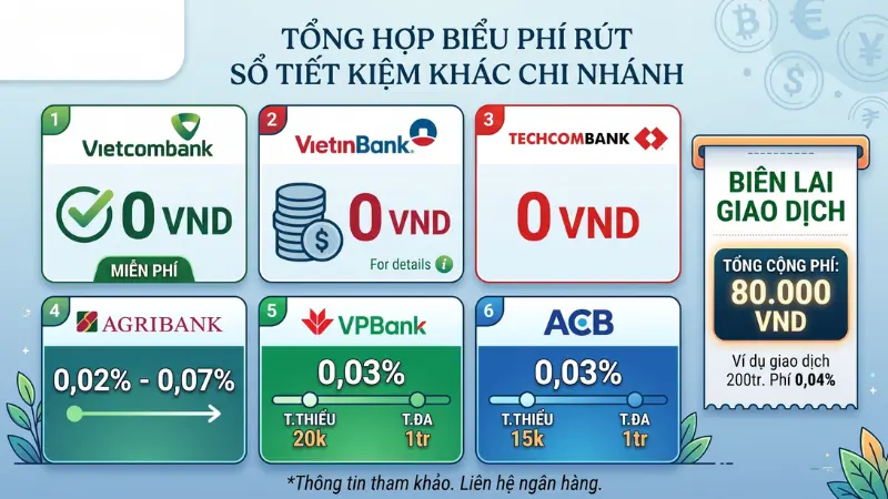 Mức phí tra cứu và rút tiền liên chi nhánh được quy định độc lập bởi từng tổ chức tín dụng, nhiều ngân hàng hiện đã miễn phí hoàn toàn dịch vụ này