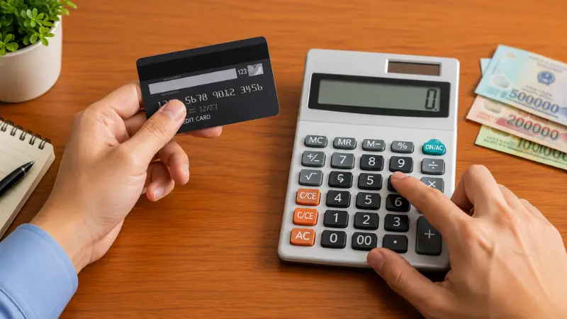 Minh họa thực tế tổng dư nợ khách hàng phải trả khi rút 15 triệu đồng từ thẻ tín dụng trong 15 ngày.
