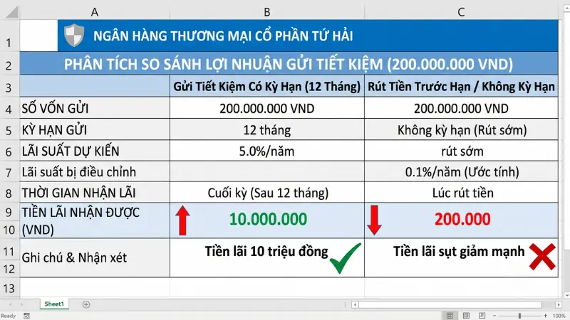 Việc rút vốn trước ngày đáo hạn sẽ khiến toàn bộ khoản tiền bị áp dụng mức sinh lời không kỳ hạn rất thấp.