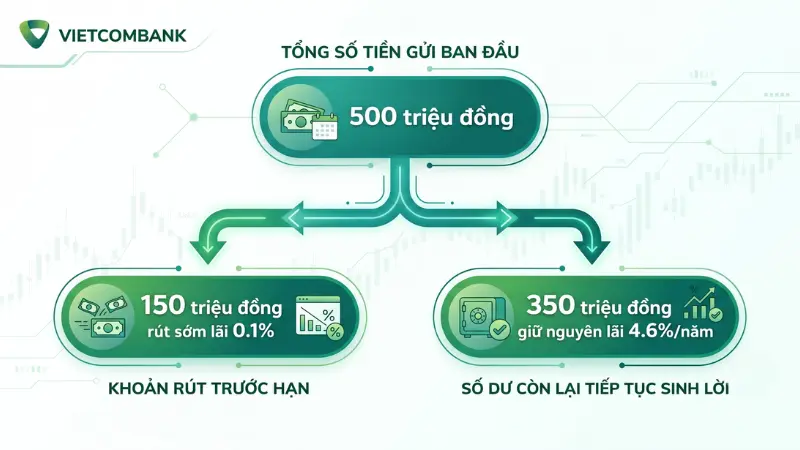 Khách hàng vẫn bảo toàn lợi nhuận tối ưu cho số dư còn lại khi cần thanh khoản vốn khẩn cấp với gói tiền gửi rút gốc linh hoạt.