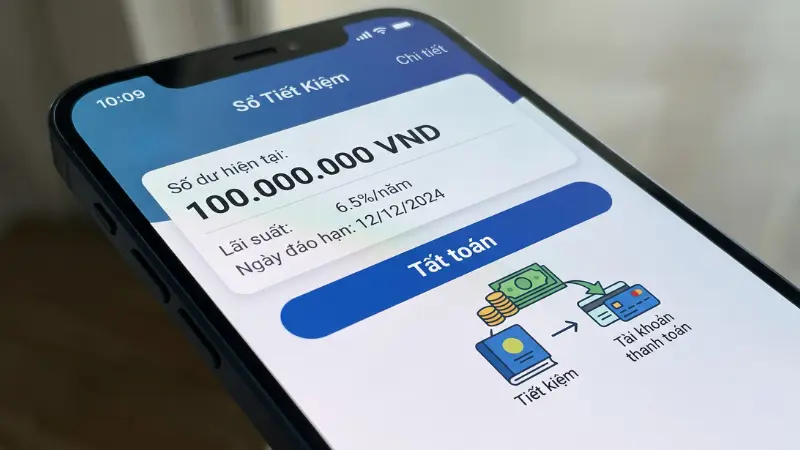 Tất toán sổ tiết kiệm online giúp bạn chủ động thu hồi toàn bộ tiền gốc và lãi trên Internet Banking hoặc Mobile Banking 24/7 mà không cần đến quầy.