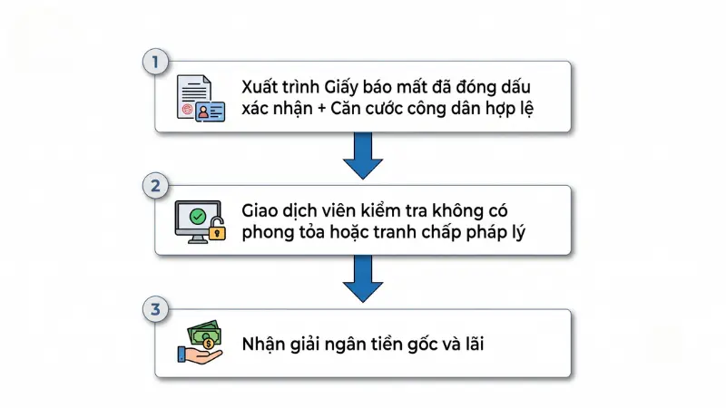 Chỉ cần Giấy báo mất có xác nhận của ngân hàng và giấy tờ tùy thân hợp lệ, bạn có thể thực hiện giao dịch rút tiền trước hạn.