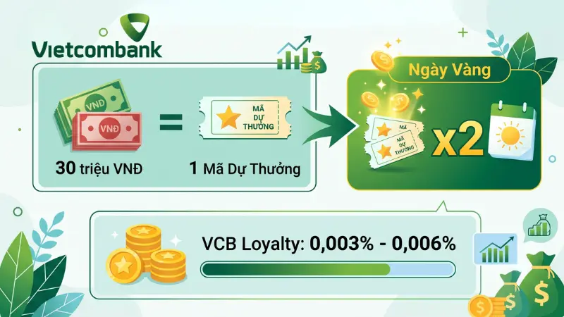 Tích lũy điểm thưởng VCB Loyalty và tham gia nhận mã dự thưởng giúp nhà đầu tư tối ưu hóa biên độ lợi nhuận.