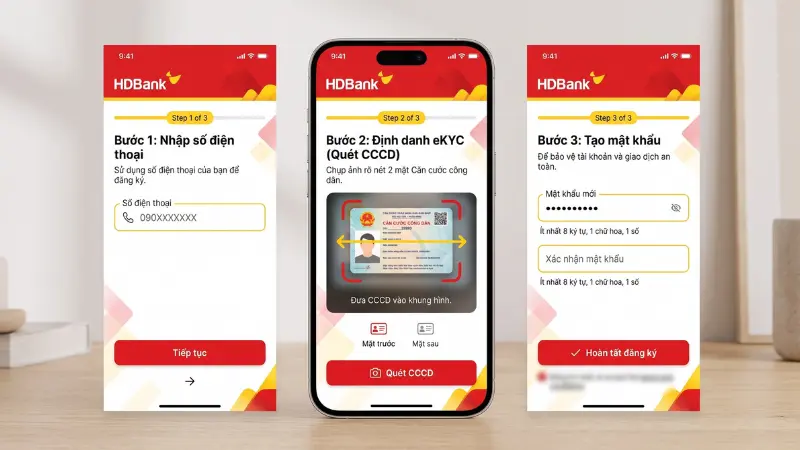 3 bước đăng ký mở tài khoản trực tuyến trên app HDBank.
