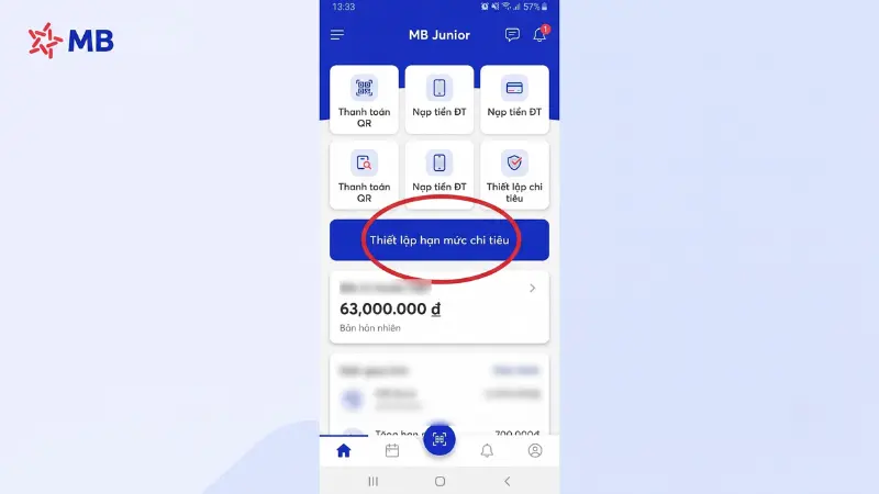 Tính năng quản lý chi tiêu trên App MB Junior
