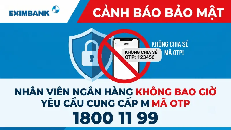 Cảnh báo bảo mật mã OTP Eximbank