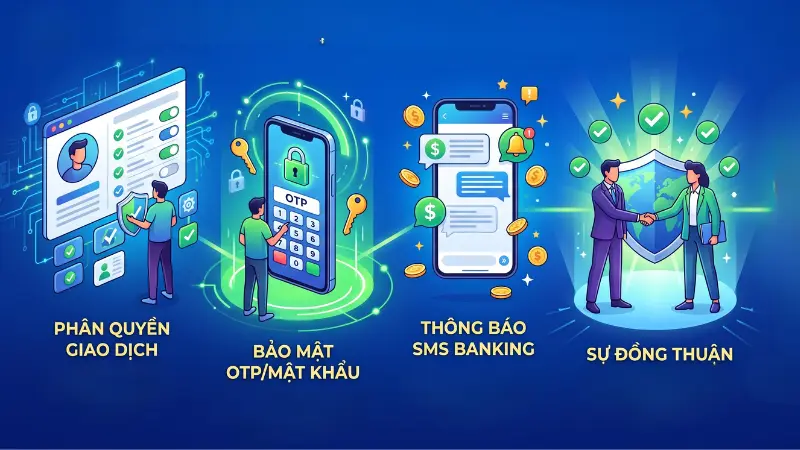 Tuyệt đối không chia sẻ mã OTP và cần kích hoạt SMS Banking cho mọi thành viên để giám sát chéo, bảo vệ an toàn tài sản chung.