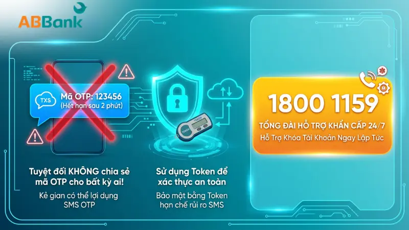 Bảo mật mã OTP và cách liên hệ tổng đài 1800 1159 của ABBank