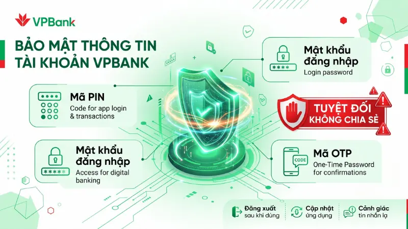 Tuyệt đối không chia sẻ mã PIN hay mã xác thực cho bất kỳ bên thứ ba nào để bảo vệ an toàn tài sản.