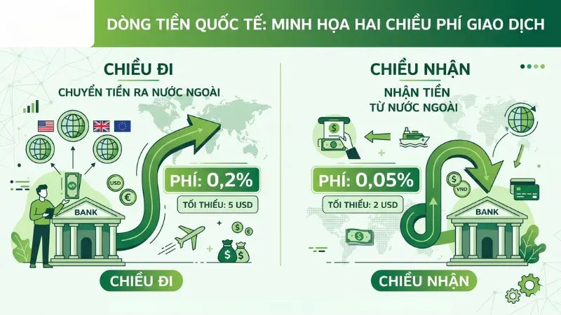 Phí chuyển tiền quốc tế qua hệ thống SWIFT được Vietcombank áp dụng linh hoạt dựa trên giá trị ngoại tệ giao dịch thực tế