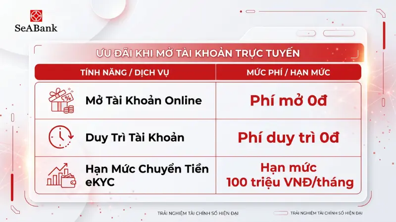 Biểu phí 0đ và hạn mức 100 triệu của SeABank