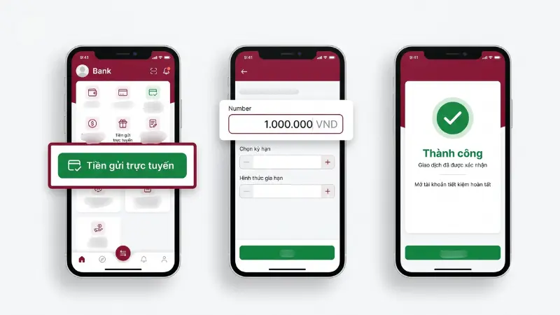 Chi tiết các bước thao tác mở tài khoản tiết kiệm trên ứng dụng Agribank E-Mobile Banking.