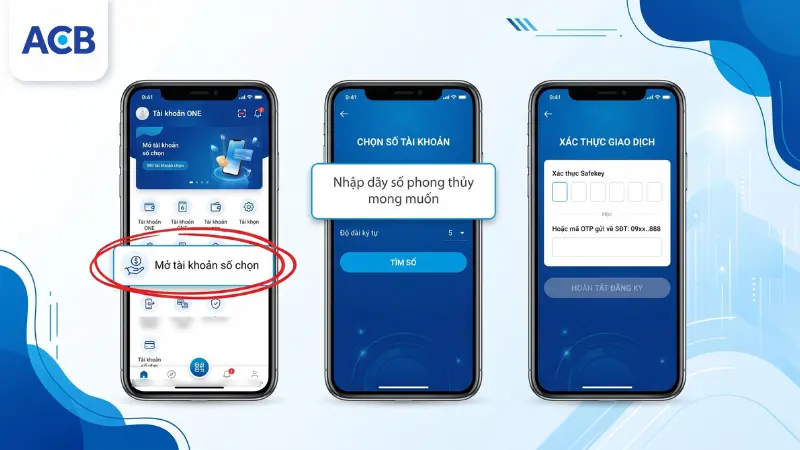 4 bước chọn số tài khoản ACB online trên app ACB ONE
