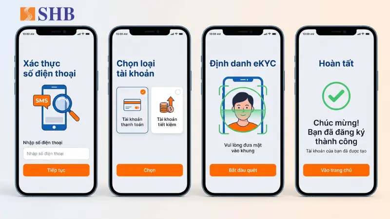 4 bước định danh eKYC mở tài khoản SHB Mobile.