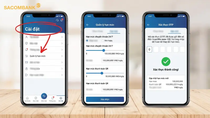 Quá trình nâng hạn mức chuyển khoản Sacombank online chỉ mất vài phút với thao tác xác thực bằng mã OTP.