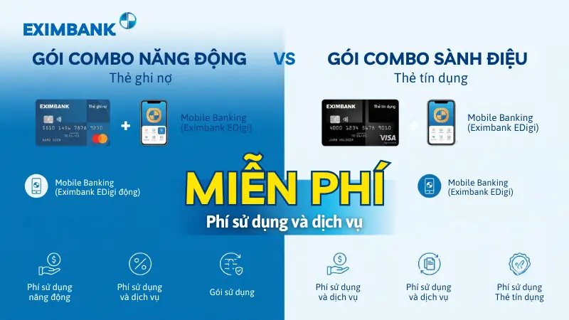 Bảng so sánh biểu phí gói Combo Eximbank.