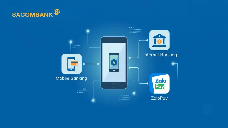 Khách hàng có thể linh hoạt chuyển khoản Sacombank qua 3 nền tảng thanh toán số phổ biến.