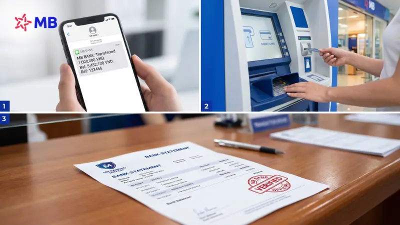 Tra cứu sao kê MB Bank qua SMS, ATM và tại quầy.