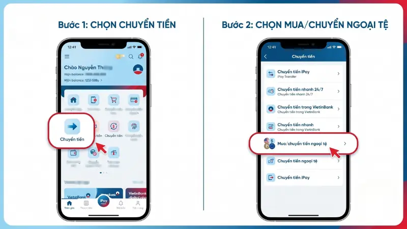 Quy trình chuyển tiền ngoại tệ trực tuyến qua VietinBank iPay Mobile diễn ra tinh gọn và không yêu cầu hồ sơ giấy.