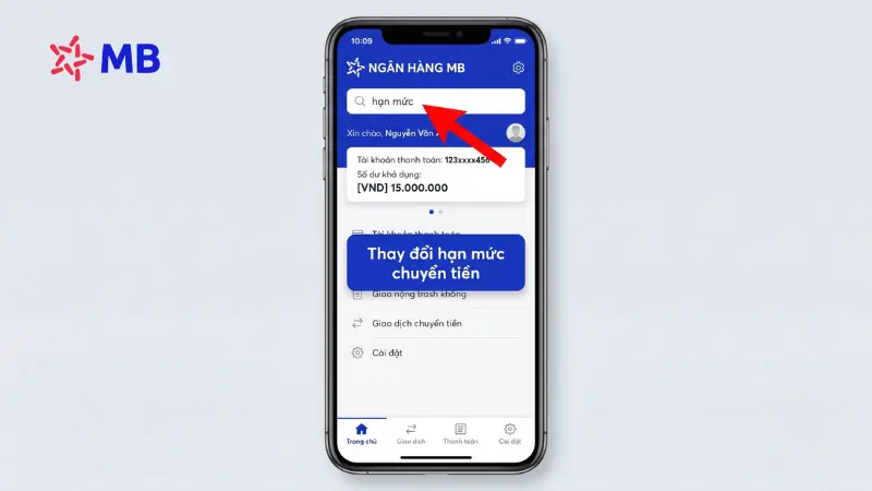 Cách tra cứu hạn mức chuyển tiền trên App MBBank.