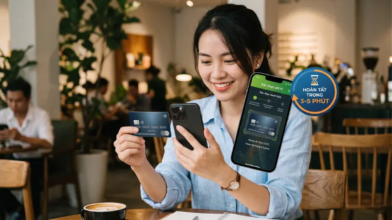 Quy trình 5 bước mở tài khoản thanh toán và xác thực bằng chip NFC diễn ra chưa tới 5 phút.