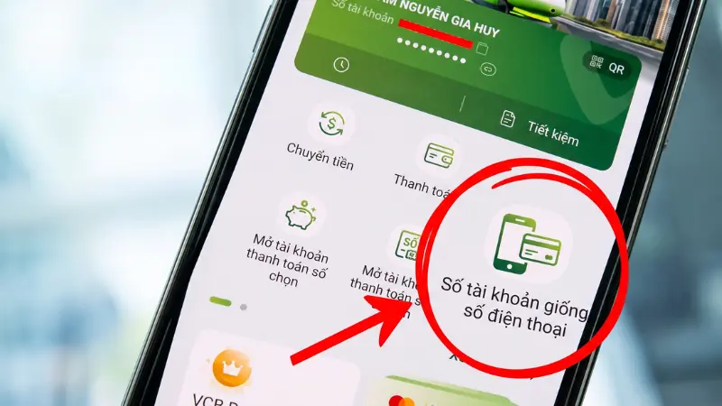 Giao diện tính năng chọn số tài khoản theo số điện thoại yêu thích trực tiếp trên ứng dụng VCB Digibank.