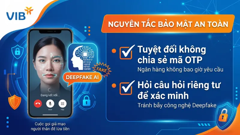 Cảnh báo lừa đảo Deepfake AI và bảo mật OTP khi chuyển khoản online.