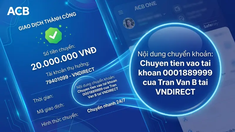 Cú pháp nộp tiền tài khoản chứng khoán VNDIRECT qua ACB.