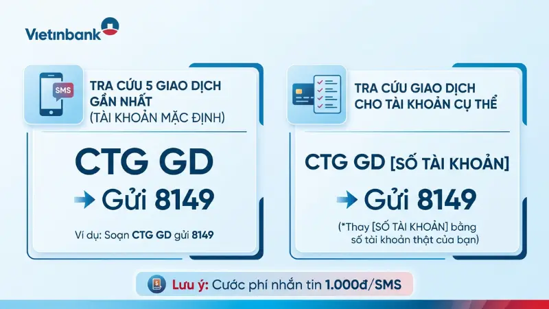 Dịch vụ SMS Banking cho phép bạn chủ động tra cứu 5 giao dịch gần nhất một cách nhanh chóng.