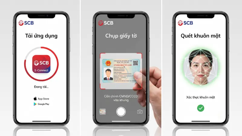 3 bước định danh eKYC mở tài khoản online SCB trên S-Connect.
