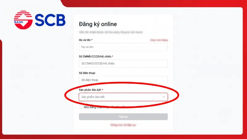 Hướng dẫn chọn sản phẩm liên kết đăng ký SCB trực tuyến