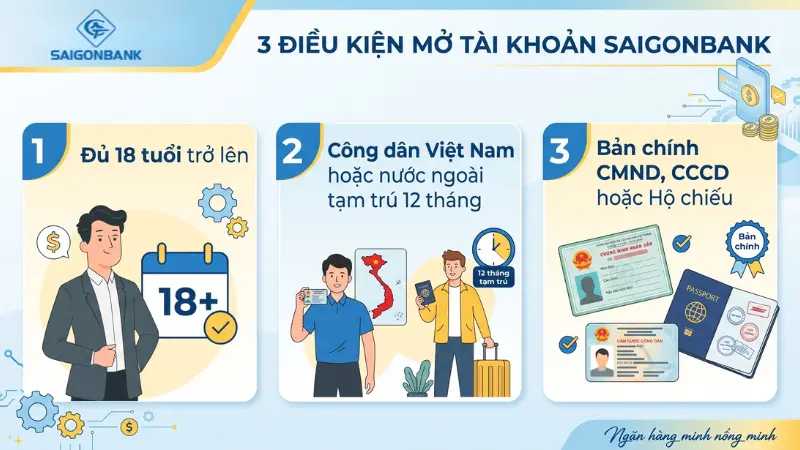 Điều kiện và hồ sơ pháp lý mở tài khoản ngân hàng Saigonbank