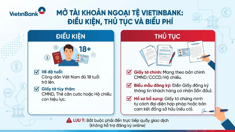 Khách hàng cần chuẩn bị đầy đủ hồ sơ và đến trực tiếp quầy giao dịch Vietinbank để hoàn tất thủ tục mở tài khoản.