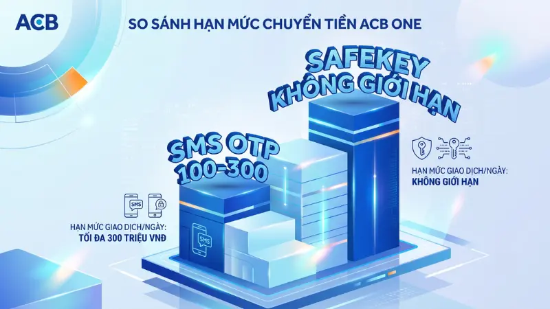 So sánh hạn mức giao dịch ACB OTP SMS và SafeKey.