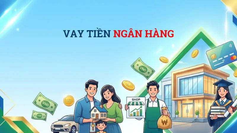Sơ đồ phân loại các hình thức vay ngân hàng phổ biến dựa trên tài sản đảm bảo và mục đích sử dụng.