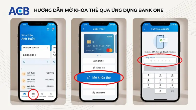 3 bước mở khóa tài khoản ACB online trên ACB ONE