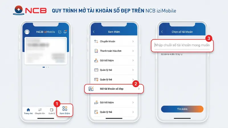 Hướng dẫn mở tài khoản số đẹp NCB online qua app iziMobile.